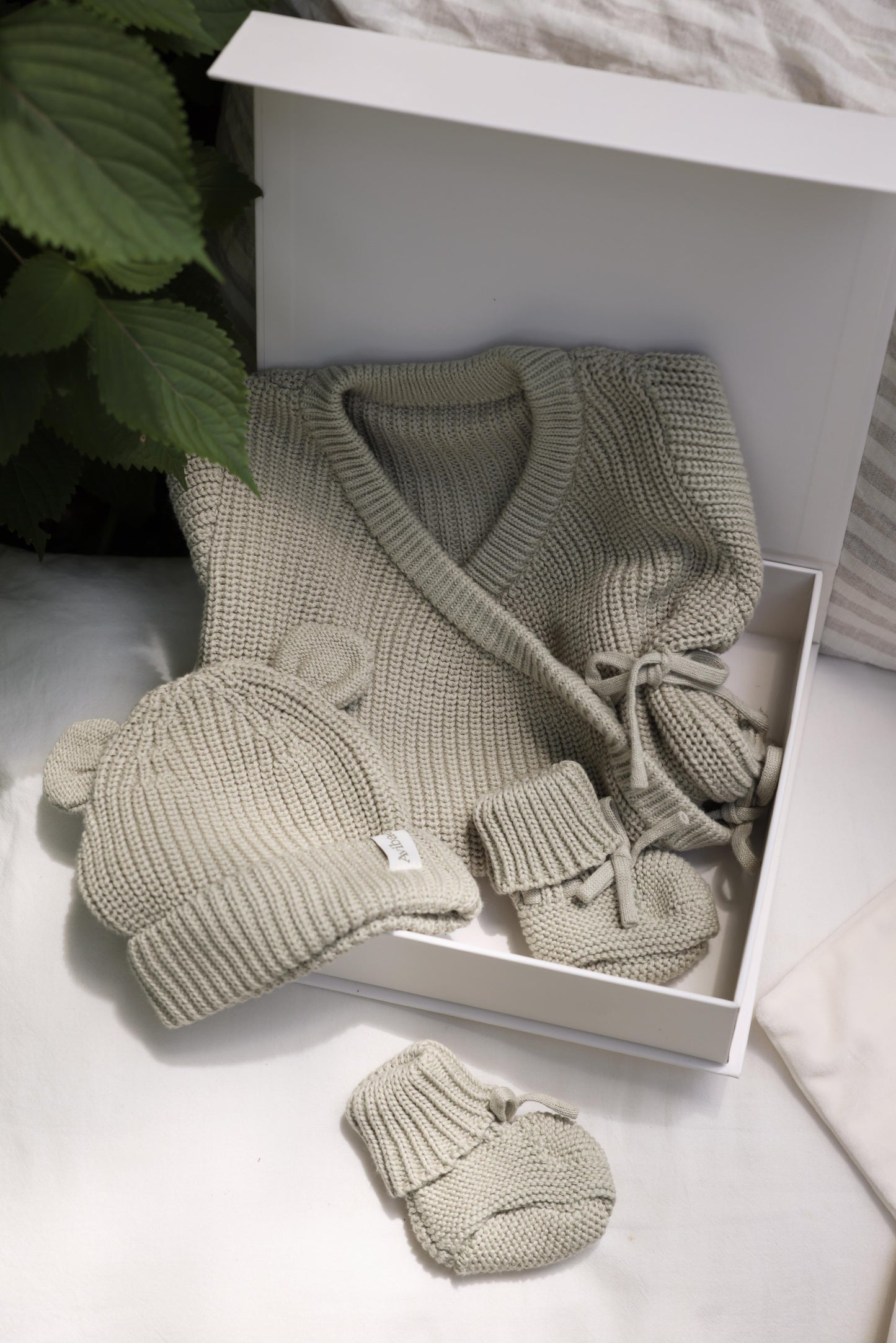Avibae Luxary Cotton Cute Bear Romper 3-Piece Buddle Grey Moss