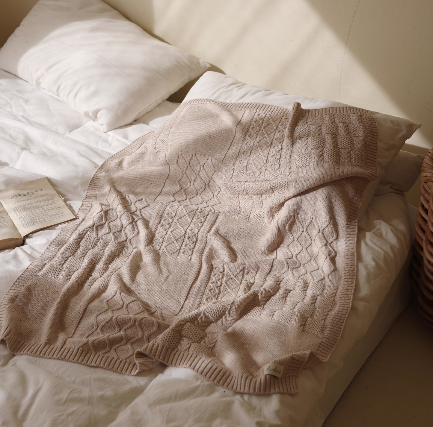 Luxary Cotton Baby 7-Piece Misty Apricot Cable Knit Bundle Gift Set