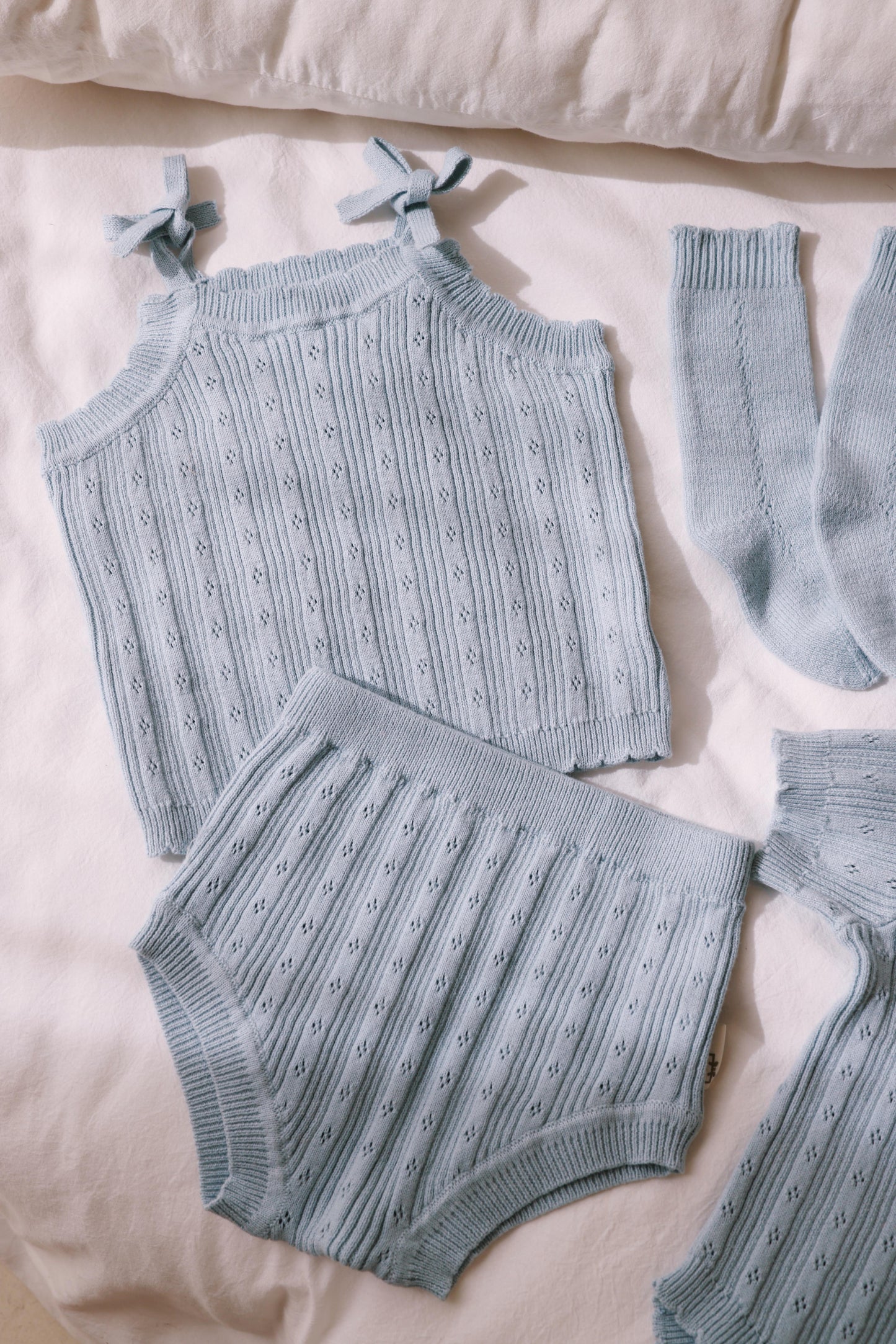 Avibae Luxary Cotton Patterned Openwork Romper  7-Piece Buddle Nestle Sky