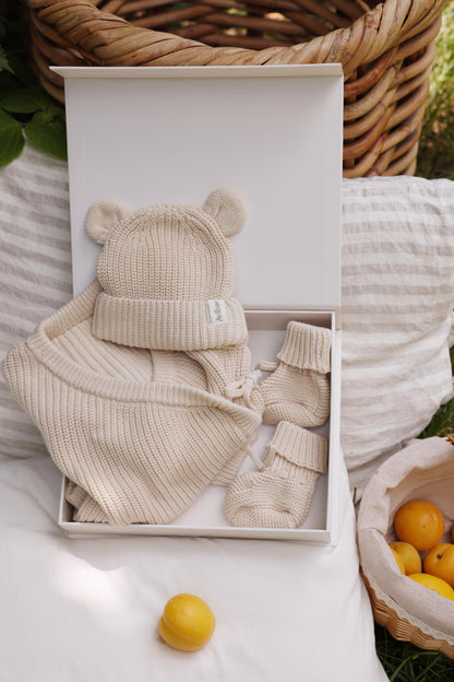 Avibae Luxary Cotton Cute Bear Romper  3-Piece Buddle Goat Oat