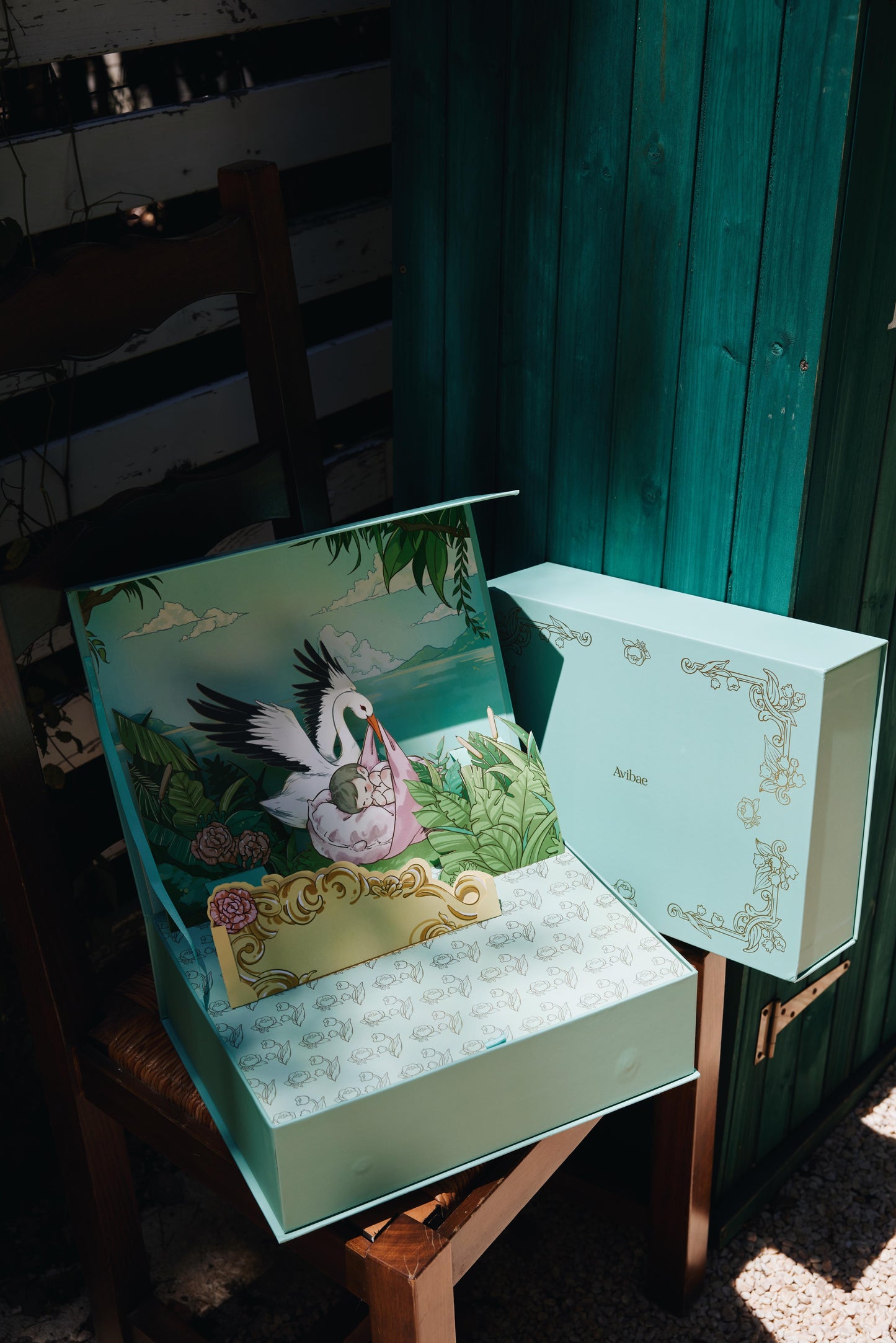 Avibae Luxary Cotton Patterned Openwork Romper  7-Piece Buddle Nestle Sky