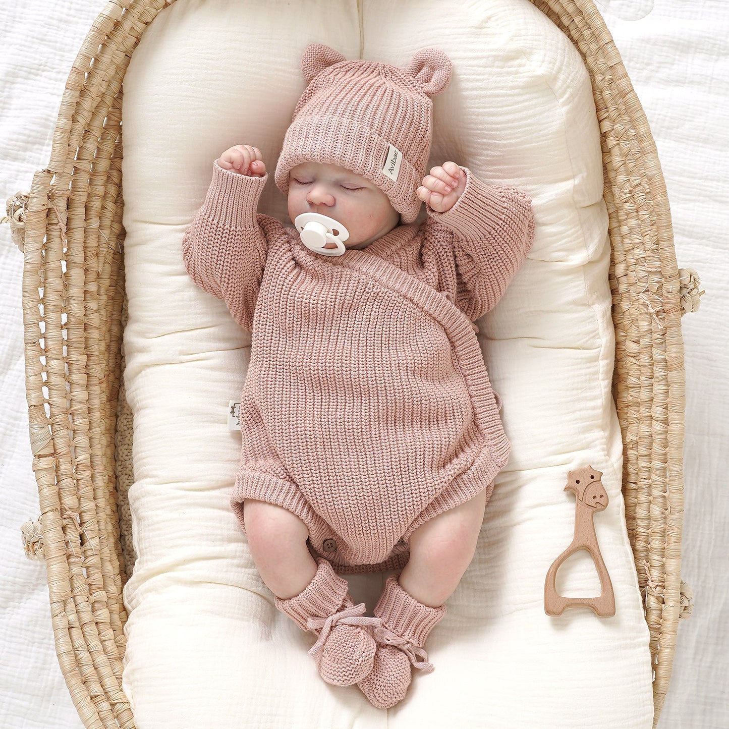 Avibae Luxary Cotton Cute Bear Romper  3-Piece Buddle Pearl Rose