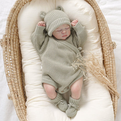 Avibae Luxary Cotton Cute Bear Romper  3-Piece Buddle Grey Moss