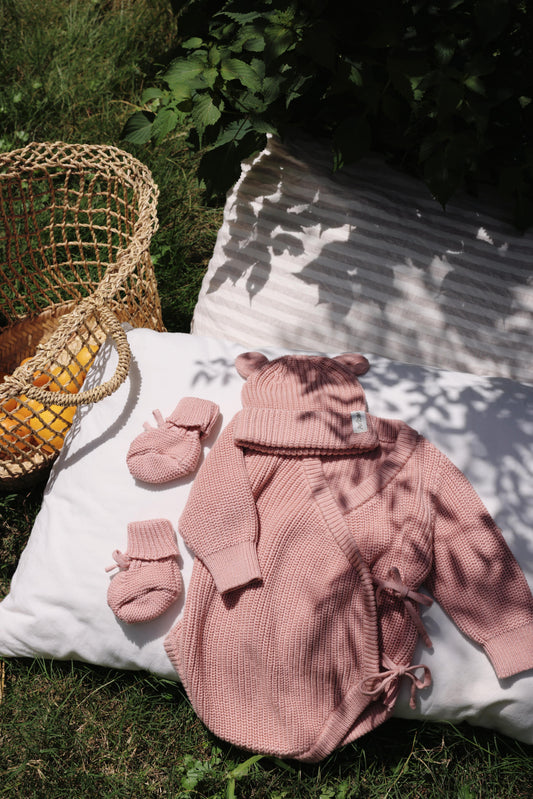 Avibae Luxary Cotton Cute Bear Romper  3-Piece Buddle Pearl Rose