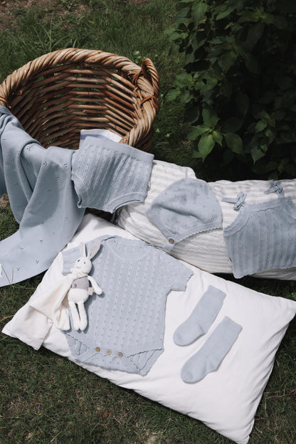 Avibae Luxary Cotton Patterned Openwork Romper  7-Piece Buddle Nestle Sky