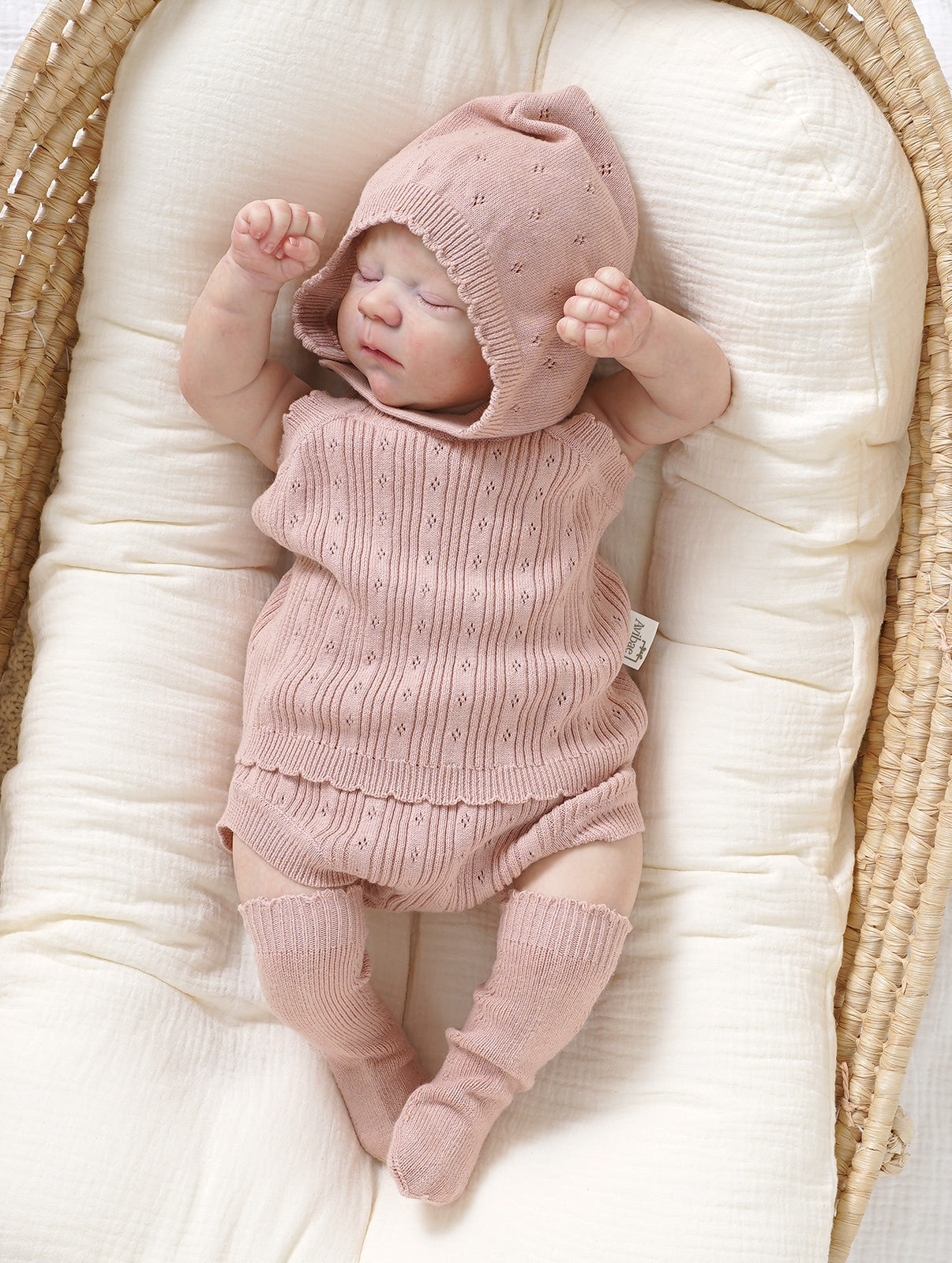 Avibae Luxary Cotton Patterned Openwork Romper  3-Piece Buddle Pearl Rose