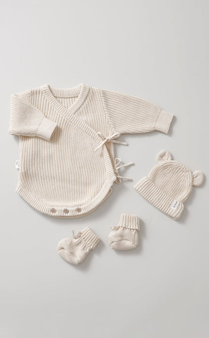 Avibae Luxary Cotton Cute Bear Romper  3-Piece Buddle Goat Oat