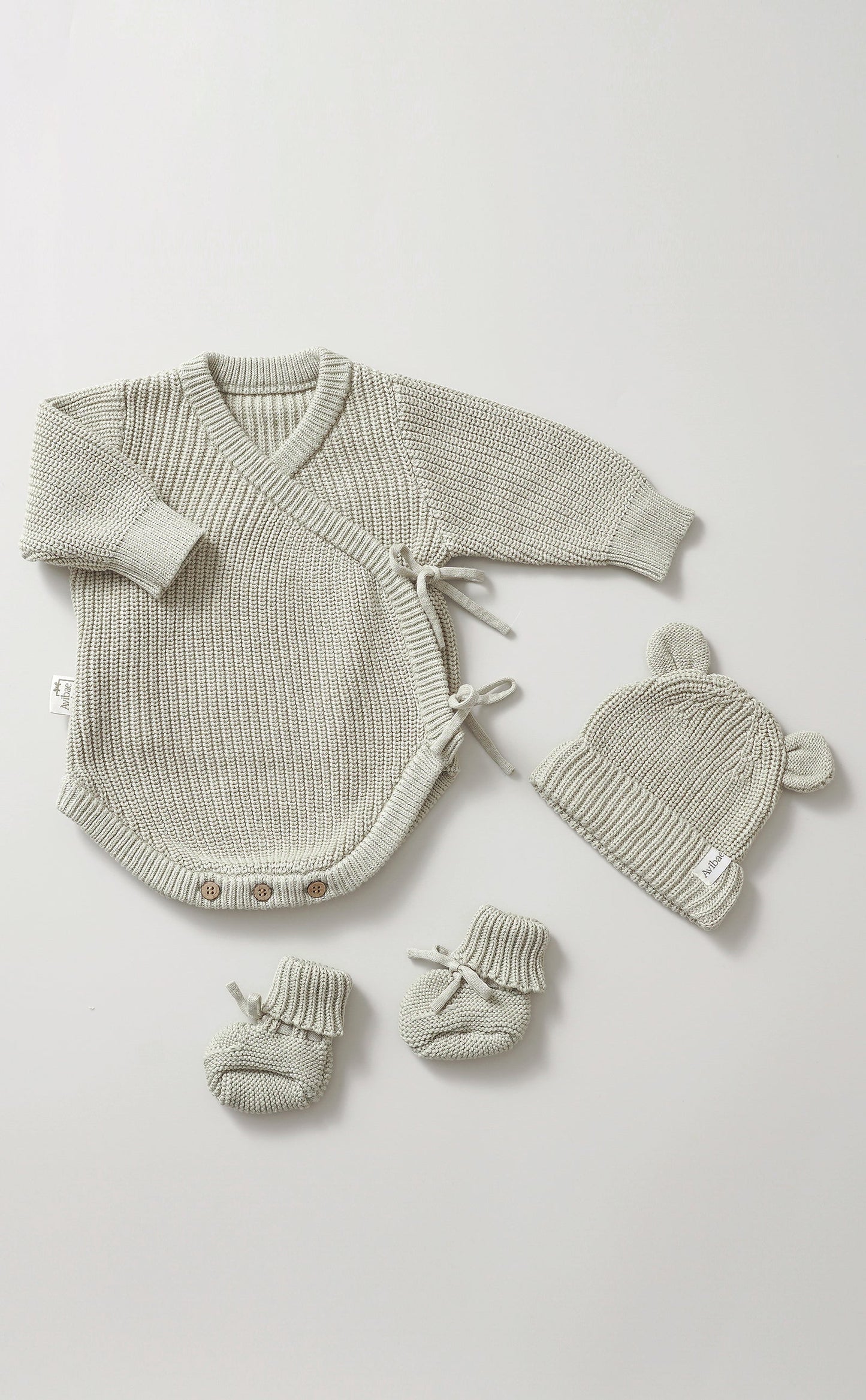 Avibae Luxary Cotton Cute Bear Romper  3-Piece Buddle Goat Oat