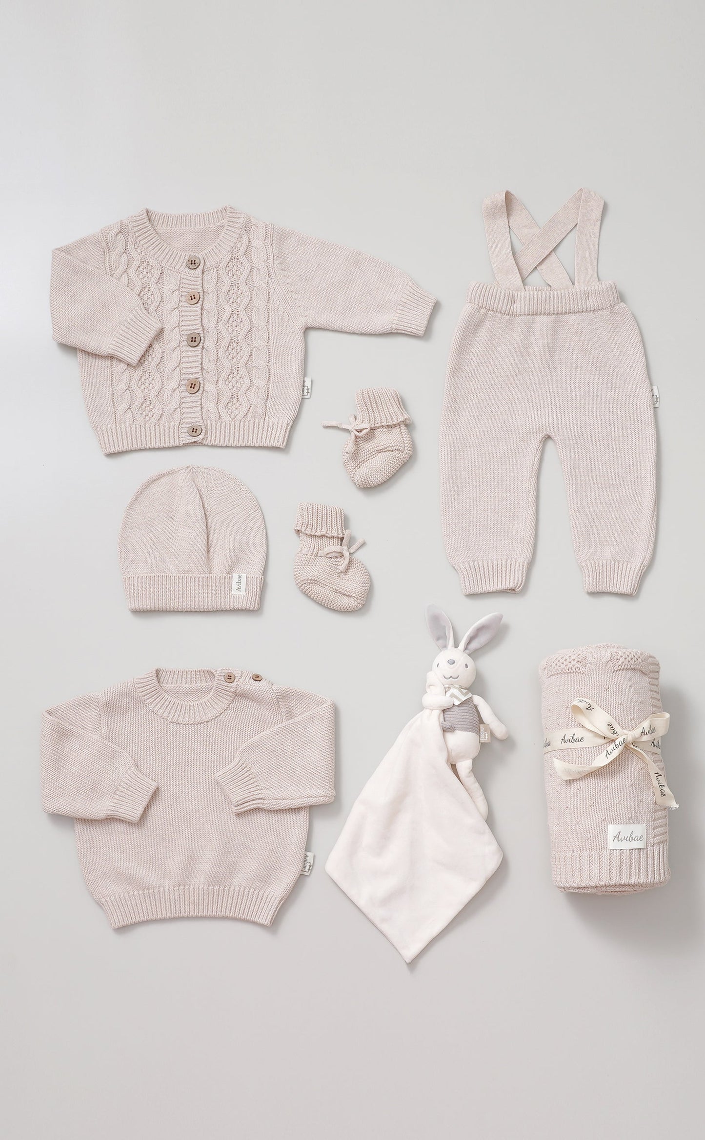 Luxary Cotton Baby 7-Piece Misty Apricot Cable Knit Bundle Gift Set