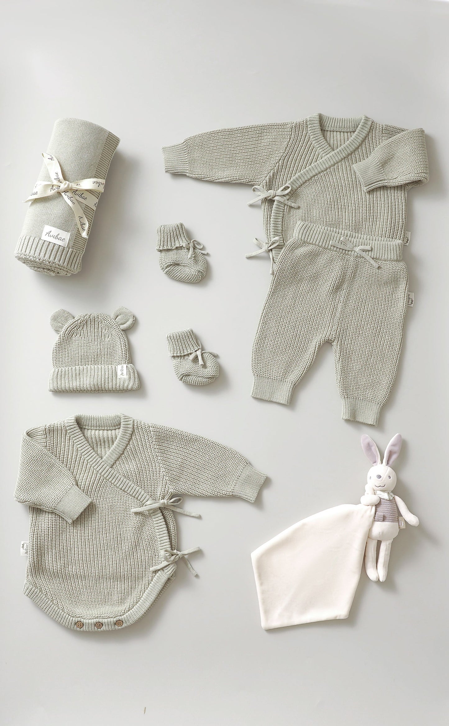 Avibae Luxary Cotton Cute Bear Romper  7-Piece Buddle Grey Moss