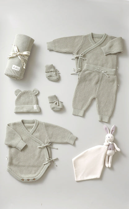 Avibae Luxary Cotton Cute Bear Romper  7-Piece Buddle Grey Moss