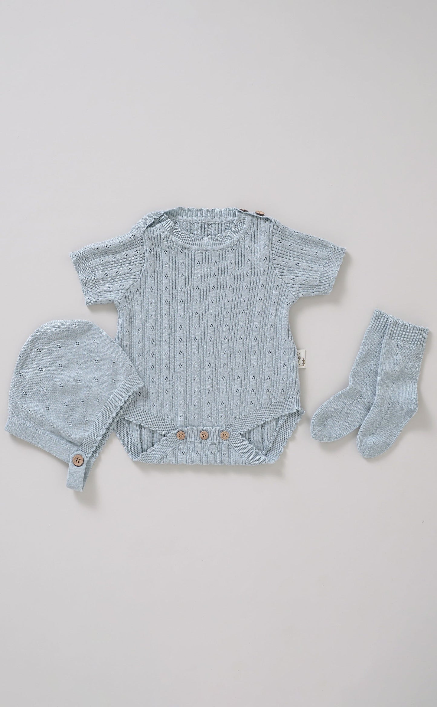 Avibae Luxary Cotton Patterned Openwork Romper  3-Piece Buddle Creamy White