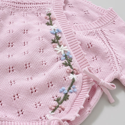 Hand Embroidery Flower Cotton  Romper  2-Piece Pink