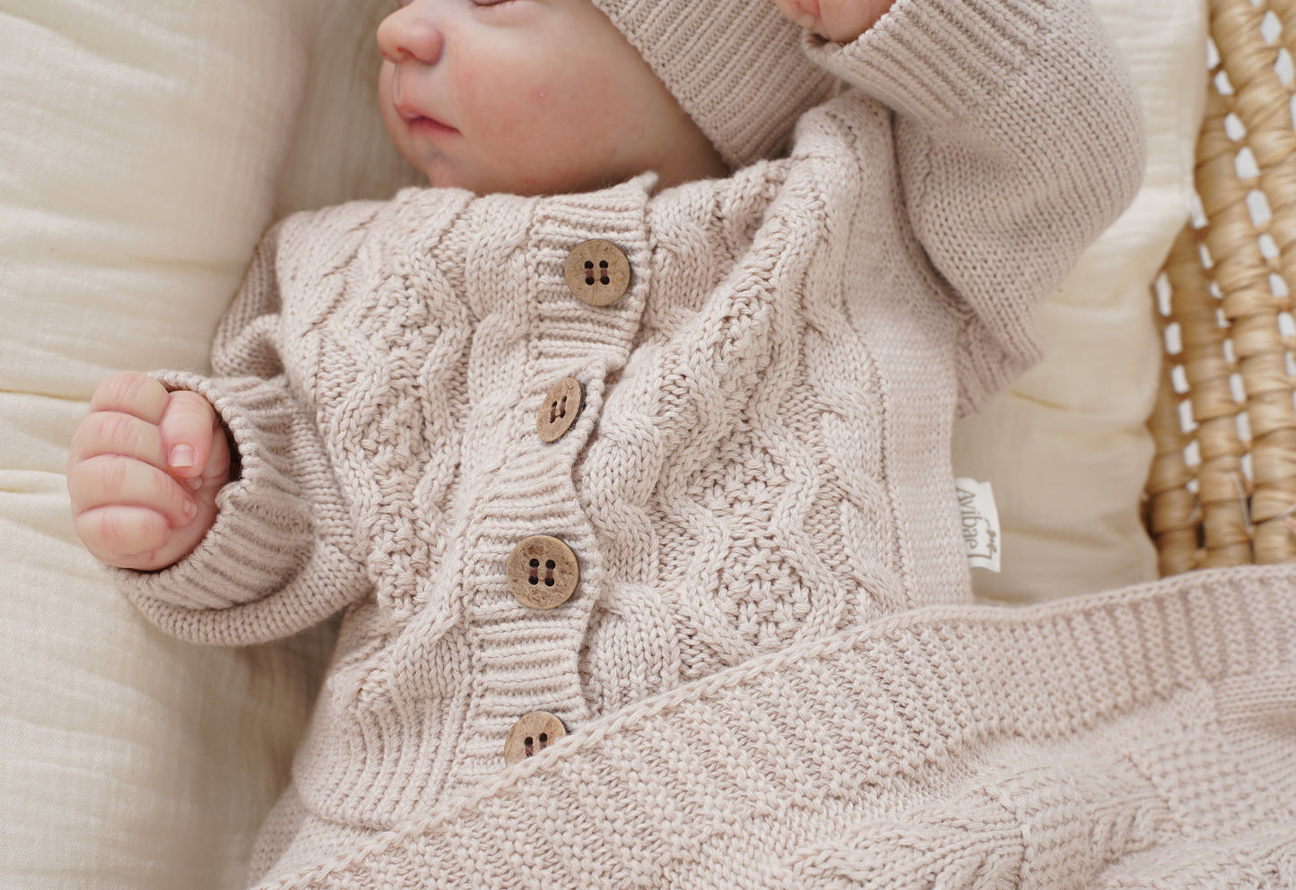 Luxary Cotton Baby 7-Piece Misty Apricot Cable Knit Bundle Gift Set