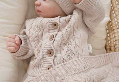 Luxary Cotton Baby 7-Piece Misty Apricot Cable Knit Bundle Gift Set