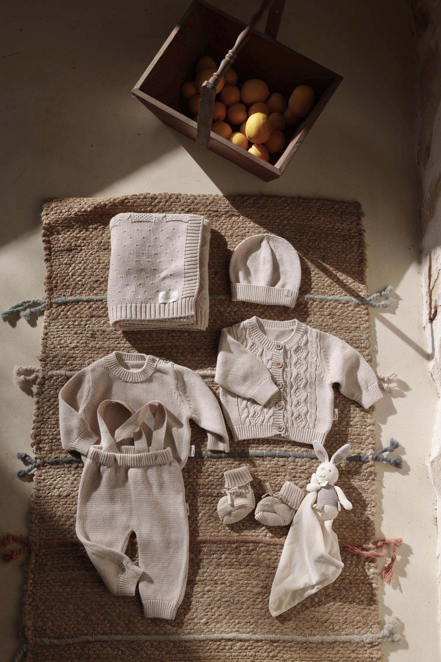 Luxary Cotton Baby 7-Piece Misty Apricot Cable Knit Bundle Gift Set